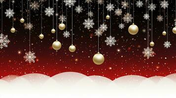 Weihnachten Hintergrund mit hängend Kugeln. Weihnachten Bälle auf Winter Ferien Gruß Karte. generiert ai. foto