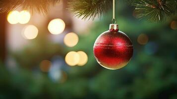 Weihnachten Ball zum das Urlaub Baum. glänzend Flitter zum Winter Weihnachten Feiertage. generiert ai. foto