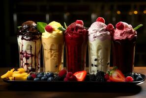 gesund frisch Milchshake mit Obst und Beeren generativ ai foto