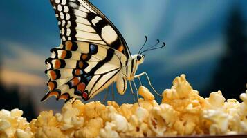 Schmetterling thront auf Popcorn, ai generaiv foto