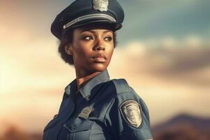 afrikanisch amerikanisch Polizei Frau. generieren ai foto