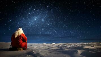 ai generativ Santa Sterne beobachten auf ein klar Nacht foto