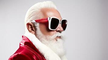 ai generativ schließen oben Porträt von cool Hipster Santa mit Schattierungen, Sonnenbrille foto