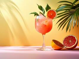 Cocktail mit frisch Grapefruit im tropisch bunt Hintergrund, ai generiert foto