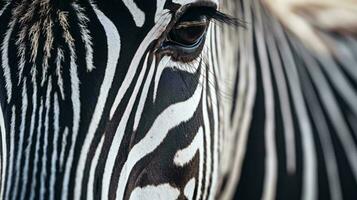 ein schließen oben von ein Zebra ai generiert foto