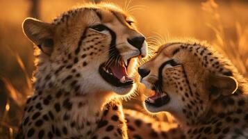 ein Paar von Geparden mit ihr Münder öffnen ai generiert foto