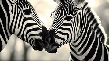 ein Paar von Zebras Stand Nächster zu jeder andere ai generiert foto