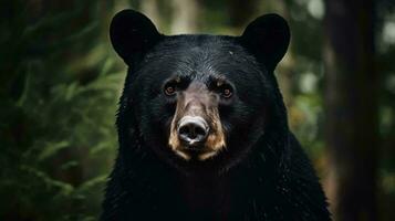 ein schwarz Bär im das Wald ai generiert foto