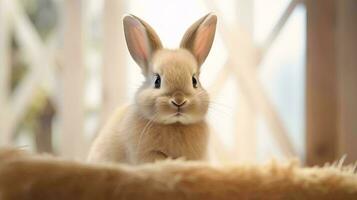 ein klein Hase auf ein Decke ai generiert foto