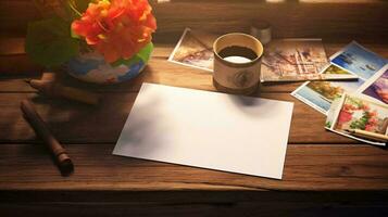 ein Tasse von Kaffee und ein Buch auf ein Tabelle ai generiert foto