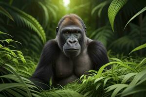 ai generativ von Gorilla ist unter das gefährdet Spezies foto