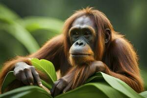 ai generativ von Orang-Utan ist unter das gefährdet Spezies foto
