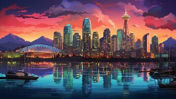 Postkarte mit Nacht Vancouver, Neon- Stil. foto