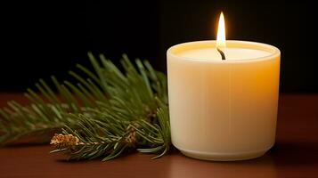 ai generativ schließen oben von festlich Weihnachten Kerze mit glatt Bokeh Hintergrund foto