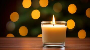 ai generativ schließen oben von festlich Weihnachten Kerze mit glatt Bokeh Hintergrund foto