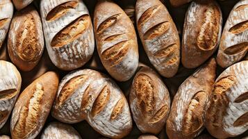 Weiß flauschige Gebäck Brot Laib Textur Muster auf dunkel Hintergrund, ai generiert foto