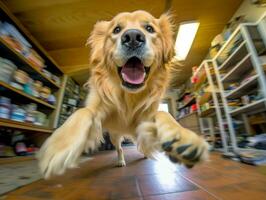 Inhalt Hund genießen im das Leben Zimmer Fußboden ai generativ foto