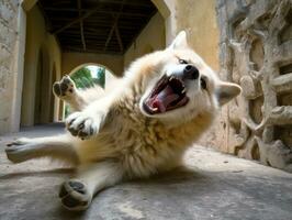 Inhalt Hund genießen im das Leben Zimmer Fußboden ai generativ foto