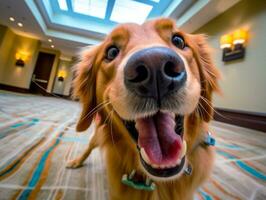 Inhalt Hund genießen im das Leben Zimmer Fußboden ai generativ foto