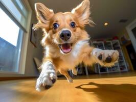 Inhalt Hund genießen im das Leben Zimmer Fußboden ai generativ foto