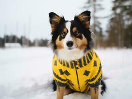 Hund während ein Winter gehen ai generativ foto