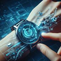 innovativ Clever Uhren mit kombinieren künstlich Intelligenz ai generativ foto