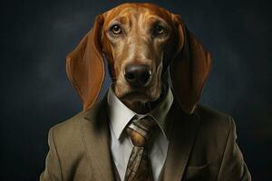 Porträt von Hund im Mensch Kleidung. generativ ai foto