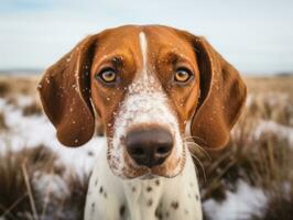 Hund während ein Winter gehen ai generativ foto