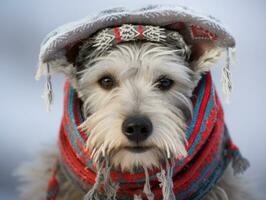 Hund während ein Winter gehen ai generativ foto