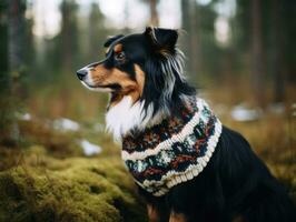 Hund während ein Winter gehen ai generativ foto