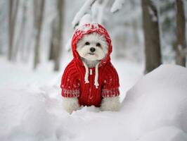 Hund während ein Winter gehen ai generativ foto