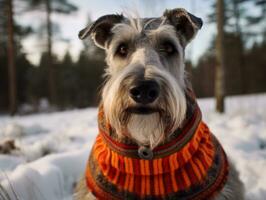 Hund während ein Winter gehen ai generativ foto