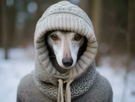 Hund während ein Winter gehen ai generativ foto