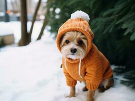 Hund während ein Winter gehen ai generativ foto