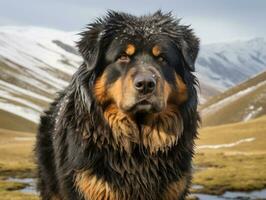 Hund während ein Winter gehen ai generativ foto