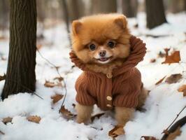 Hund während ein Winter gehen ai generativ foto