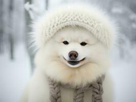 Hund während ein Winter gehen ai generativ foto