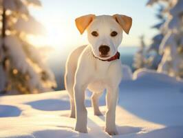 Hund während ein Winter gehen ai generativ foto