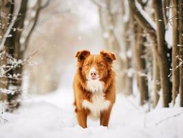 Hund während ein Winter gehen ai generativ foto