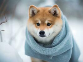 Hund während ein Winter gehen ai generativ foto