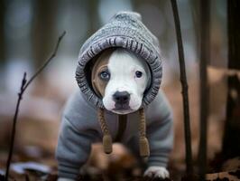 Hund während ein Winter gehen ai generativ foto