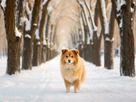 Hund während ein Winter gehen ai generativ foto