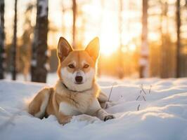 Hund während ein Winter gehen ai generativ foto