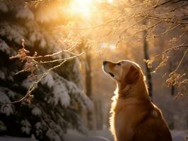 Hund während ein Winter gehen ai generativ foto