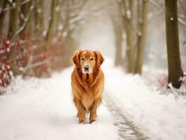 Hund während ein Winter gehen ai generativ foto