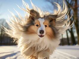 Hund während ein Winter gehen ai generativ foto