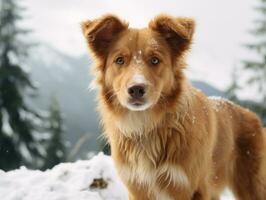 Hund während ein Winter gehen ai generativ foto