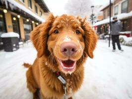 Hund während ein Winter gehen ai generativ foto