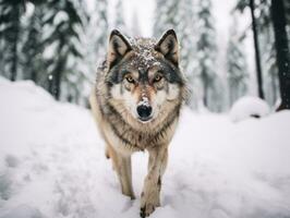 Hund während ein Winter gehen ai generativ foto