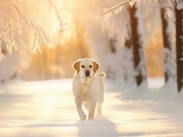 Hund während ein Winter gehen ai generativ foto